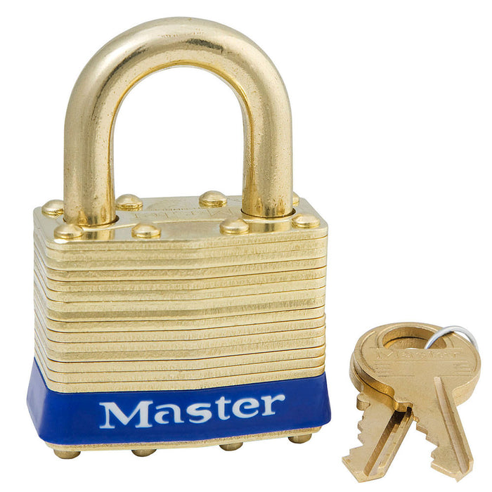 Master Lock 2B Laminated Brass Padlock with Brass Shackle 1-3/4in (44mm) wide-Master Lock-Master Keyed-15/16in-2MKB-MasterLocks.com