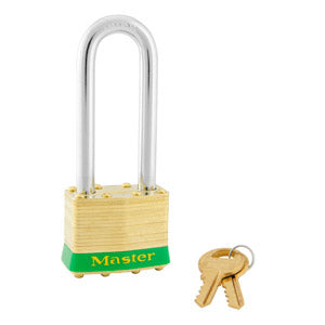 Master Lock 2 Laminated Brass Padlock 1-3/4in (44mm) Wide-Keyed-Master Lock-Green-Keyed Alike-2KALJGRN-MasterLocks.com