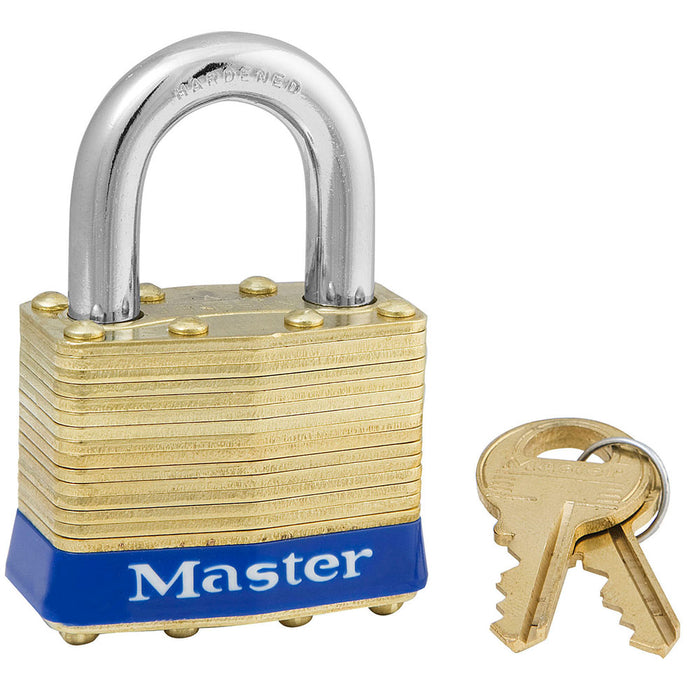 Master Lock 2 Laminated Brass Padlock 1-3/4in (44mm) Wide-Keyed-Master Lock-Blue-Keyed Alike-2KA-MasterLocks.com