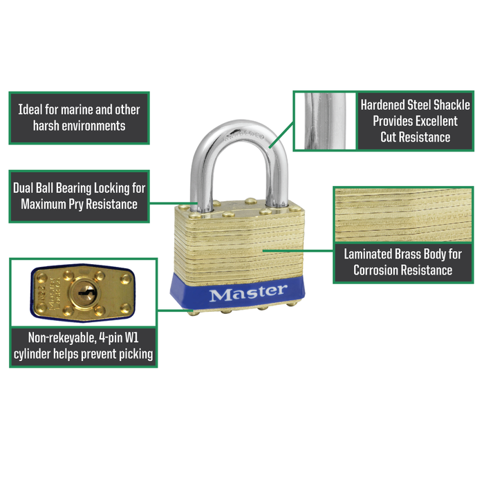 Master Lock 2 Laminated Brass Padlock 1-3/4in (44mm) Wide-Keyed-Master Lock-MasterLocks.com