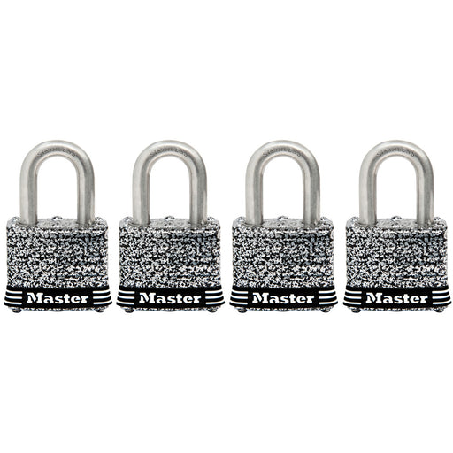 Master Lock 3SSQ Laminated Stainless Steel Padlock; 4 Pack 1-9/16in (40mm) Wide-Keyed-Master Lock-3SSQ-MasterLocks.com