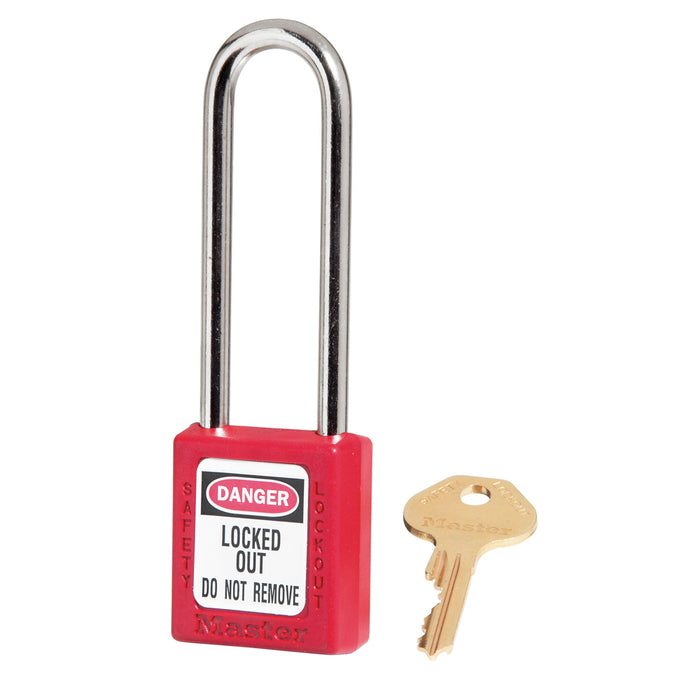 Master Lock 410 Zenex™ Thermoplastic Safety Padlock, 1-1/2in (38mm) Wide with 1-1/2in (38mm) Tall Shackle-Keyed-Master Lock-Keyed Alike-3in-410KALTRED-MasterLocks.com