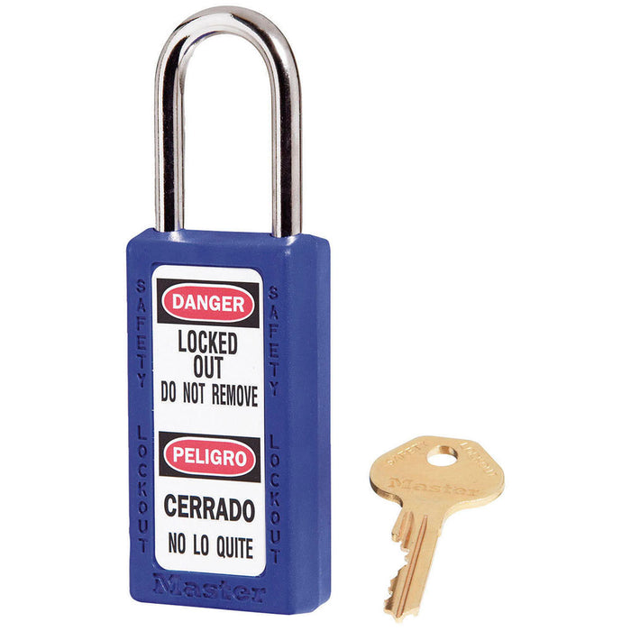Master Lock 411 Zenex™ Thermoplastic Safety Padlock, 1-1/2in (38mm) Wide with 1-1/2in (38mm) Tall Shackle-Keyed-Master Lock-Blue-Keyed Alike-411KABLU-MasterLocks.com