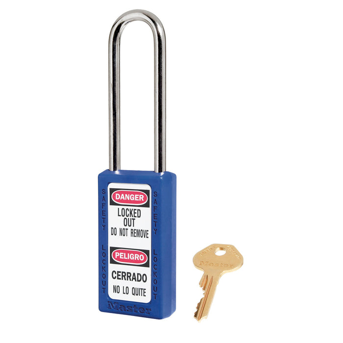 Master Lock 411 Zenex™ Thermoplastic Safety Padlock, 1-1/2in (38mm) Wide with 1-1/2in (38mm) Tall Shackle-Keyed-Master Lock-Blue-Keyed Alike-411KALTBLU-MasterLocks.com