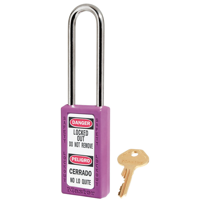 Master Lock 411 Zenex™ Thermoplastic Safety Padlock, 1-1/2in (38mm) Wide with 1-1/2in (38mm) Tall Shackle-Keyed-Master Lock-Purple-Keyed Alike-411KALTPRP-MasterLocks.com