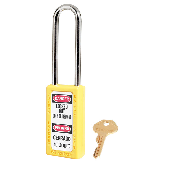 Master Lock 411 Zenex™ Thermoplastic Safety Padlock, 1-1/2in (38mm) Wide with 1-1/2in (38mm) Tall Shackle-Keyed-Master Lock-Yellow-Keyed Alike-411KALTYLW-MasterLocks.com