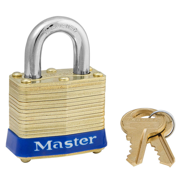 Master Lock 4 Laminated Brass Padlock 1-9/16in (40mm) Wide-Keyed-Master Lock-Blue-Keyed Alike-4KA-MasterLocks.com