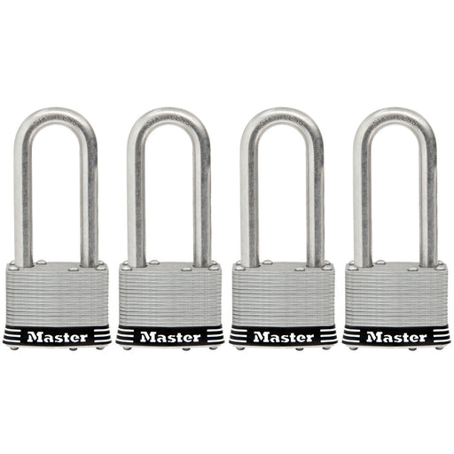 Master Lock 5SSQ 2in (51mm) Wide Laminated Stainless Steel Padlock with 2-1/2in (64mm) Shackle; 4 Pack-Keyed-Master Lock-5SSQLJ-MasterLocks.com
