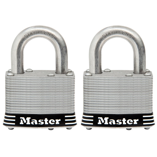 Master Lock 5SST Laminated Stainless Steel Padlock; 2 Pack 2in (51mm) Wide-Keyed-Master Lock-5SST-MasterLocks.com