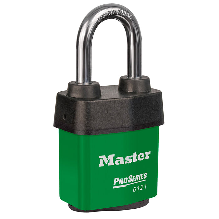 Master Lock 6121 ProSeries® Weather Tough® Laminated Steel Rekeyable Padlock 2-1/8in (54mm) Wide-Keyed-Master Lock-Green-Keyed Alike-6121KALFGRN-MasterLocks.com