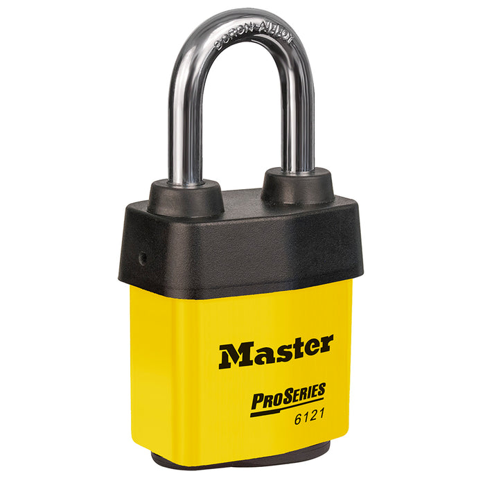 Master Lock 6121 ProSeries® Weather Tough® Laminated Steel Rekeyable Padlock 2-1/8in (54mm) Wide-Keyed-Master Lock-Yellow-Keyed Alike-6121KALFYLW-MasterLocks.com