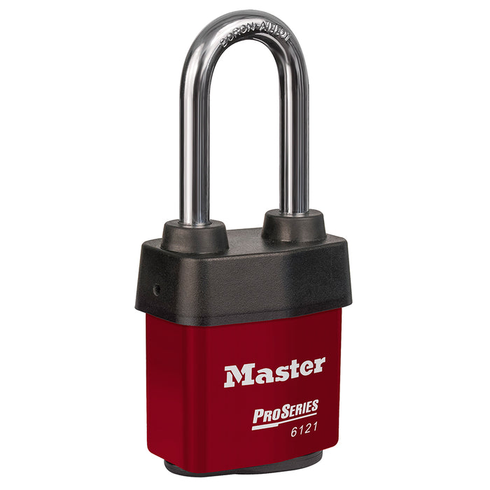 Master Lock 6121 ProSeries® Weather Tough® Laminated Steel Rekeyable Padlock 2-1/8in (54mm) Wide-Keyed-Master Lock-Red-Keyed Alike-6121KALJRED-MasterLocks.com