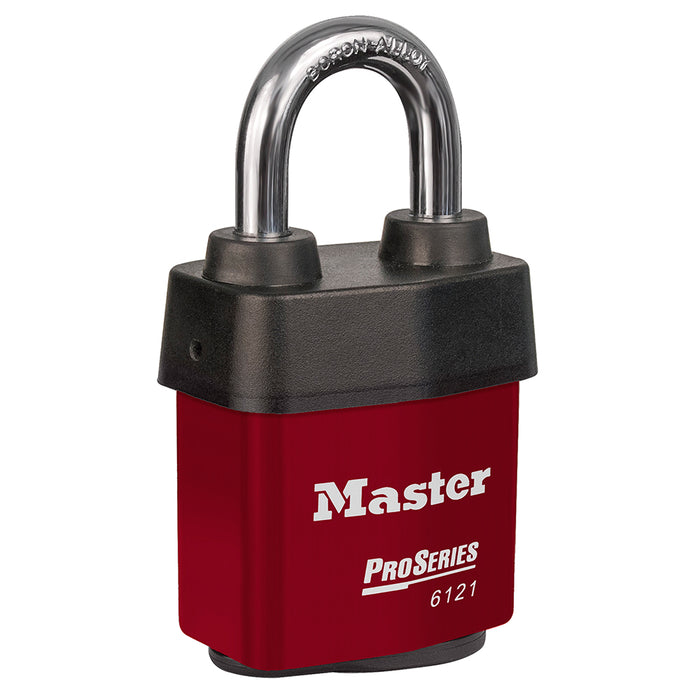 Master Lock 6121 ProSeries® Weather Tough® Laminated Steel Rekeyable Padlock 2-1/8in (54mm) Wide-Keyed-Master Lock-Red-Keyed Alike-6121KARED-MasterLocks.com