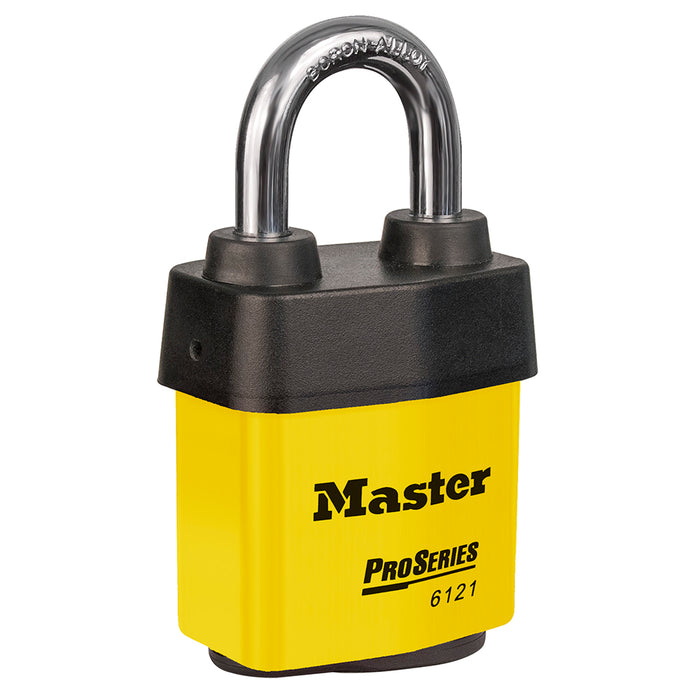 Master Lock 6121 ProSeries® Weather Tough® Laminated Steel Rekeyable Padlock 2-1/8in (54mm) Wide-Keyed-Master Lock-Yellow-Keyed Alike-6121KAYLW-MasterLocks.com