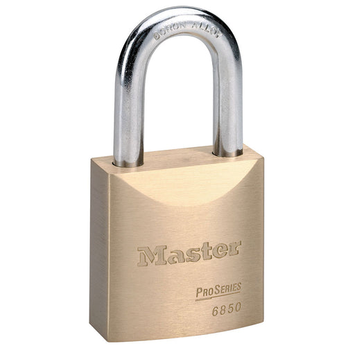Master Lock 6850 ProSeries® Solid Brass Rekeyable Padlock 2in (51mm) Wide-Keyed-Master Lock-Keyed Different-1-1/2in (37mm)-6850-MasterLocks.com