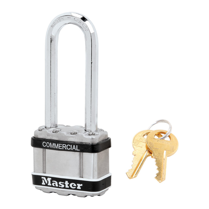 Master Lock M1 Commercial Magnum Laminated Steel Padlock with Stainless Steel Body Cover 1-3/4in (44mm) Wide-Keyed-Master Lock-Keyed Different-2-1/2in (64mm)-M1LJSTS-MasterLocks.com