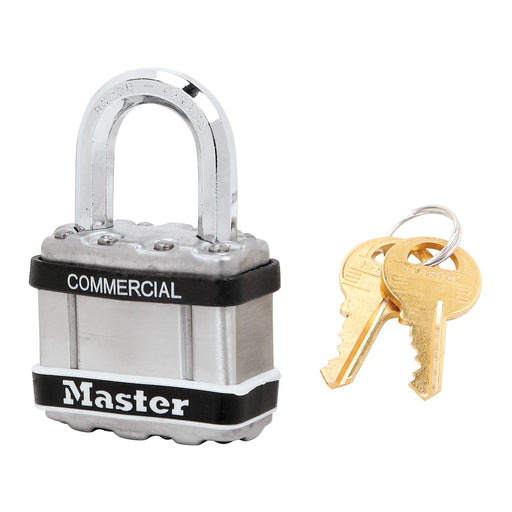 Master Lock M1 Commercial Magnum Laminated Steel Padlock with Stainless Steel Body Cover 1-3/4in (44mm) Wide-Keyed-Master Lock-Keyed Different-1in (25mm)-M1STS-MasterLocks.com