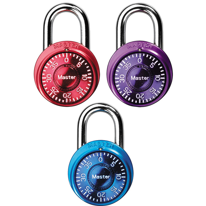 Master Lock 1533TRI Combination Dial Padlock; Assorted Colors; 3 Pack 1-9/16in (40mm) Wide-Combination-Master Lock-1533TRI-MasterLocks.com