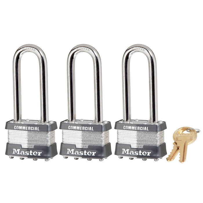 Master Lock 1TRILJCOM 1-3/4in (44mm) Wide Laminated Steel Padlock with 2-1/2in (64mm) Shackle, 3-Pack-Keyed-Master Lock-1TRILJCOM-MasterLocks.com