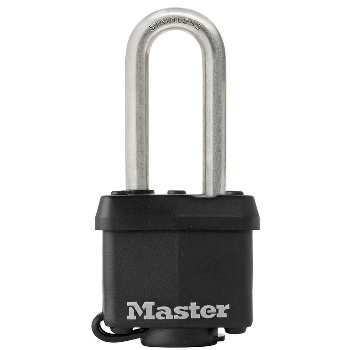 Master Lock 311SSKAD 1-9/16in (40mm) Wide Covered Stainless Steel Padlock with 2in (51mm) Shackle; Black-Keyed-Master Lock-311SSKADLH-MasterLocks.com