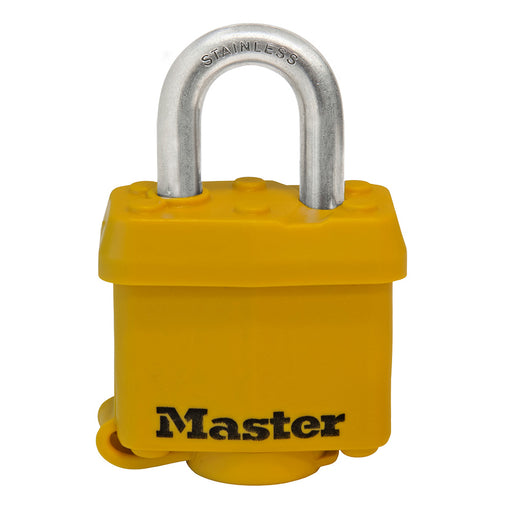 Master Lock 315SSKAD Covered Stainless Steel Padlock; Yellow 1-9/16in (40mm) Wide-Keyed-Master Lock-315SSKAD-MasterLocks.com