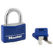 Master Lock 142DCM Covered Solid Body Padlock; Blue 1-9/16in (40mm) Wide-Keyed-Master Lock-142DCM-MasterLocks.com