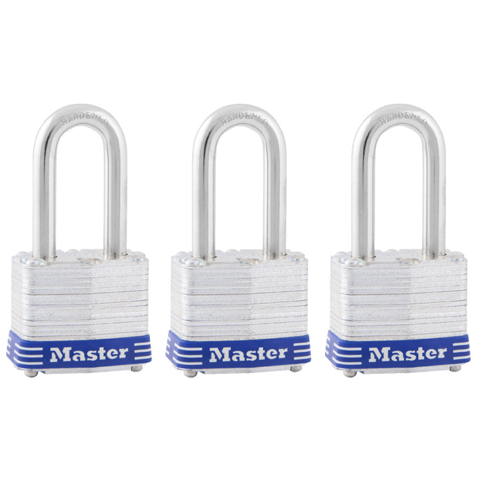 Master Lock 3TRI 1-9/16in (40mm) Wide Laminated Steel Padlock with 1-1/2 (38mm) Shackle; 3 Pack-Keyed-Master Lock-3TRILF-MasterLocks.com