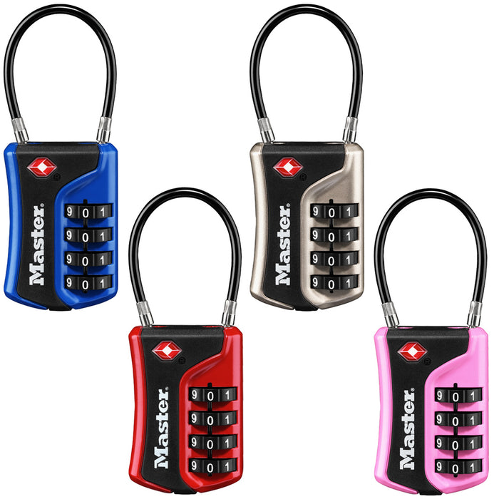 Master Lock 4697D Set Your Own Numeric Combination TSA-Accepted Luggage Lock with Flexible Shackle; Assorted Colors 1-3/8in (36mm) Wide-Combination-Master Lock-4697D-MasterLocks.com