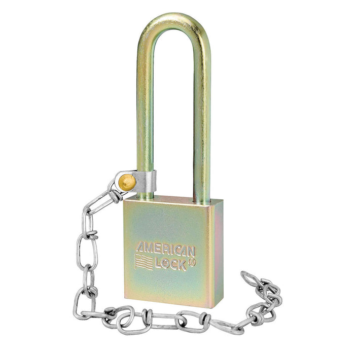 Master Lock A5202GLWNKA Government Padlock, with Chain and 3in (75mm) Tall Shackle NSN: 5340-01-588-1905-Keyed-American Lock-Master Keyed-A5202GLWNMK-MasterLocks.com