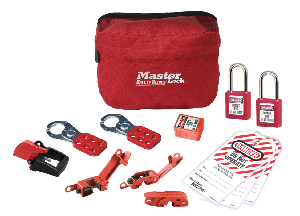 Master Lock S1010E410KA Lockout Pouch with Standard Electrical Device Assortment and two Zenex™ Thermoplastic Padlocks
