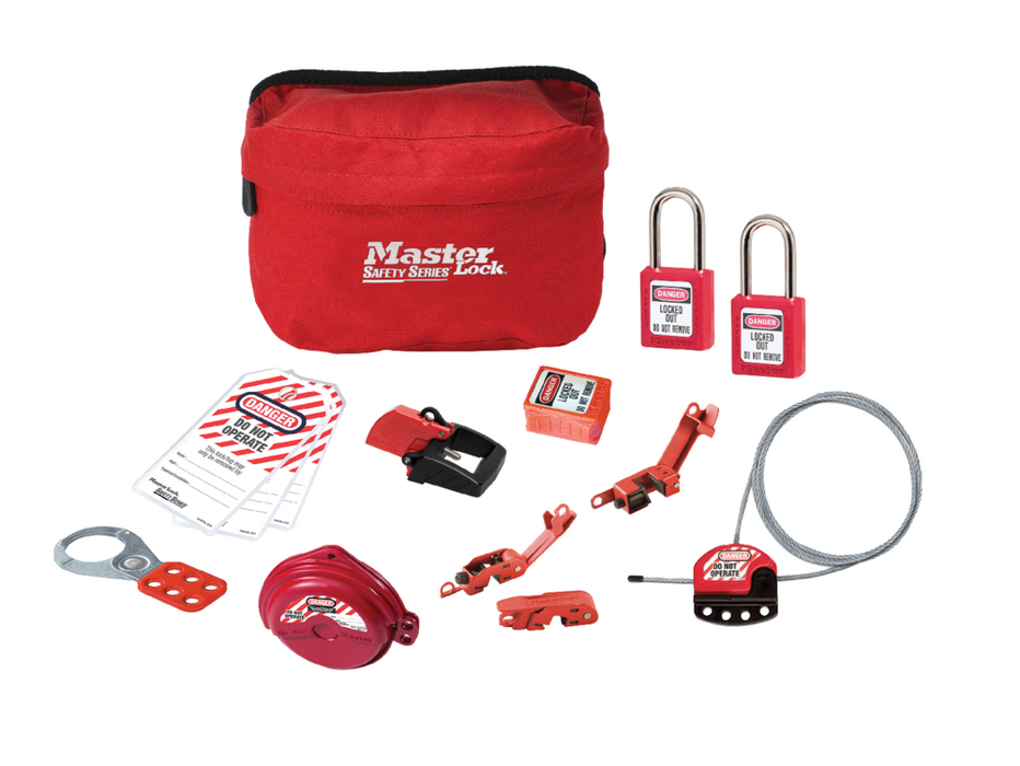 Master Lock S1010VE410KA Lockout Pouch with Standard Valve and Electrical Device Assortment and two Zenex™ Thermoplastic Padlocks