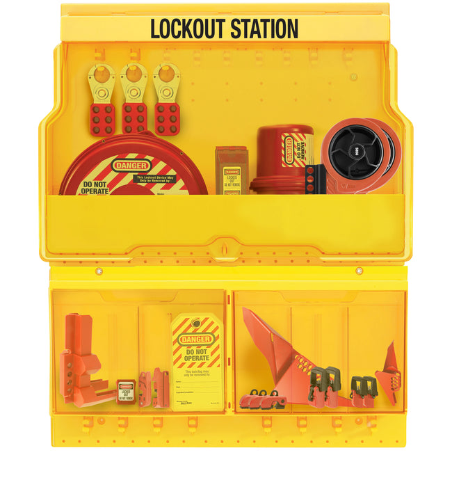 Master Lock S1900VEPRE Deluxe Lockout Station with Premier Valve and Electrical Device Assortment. Locks not Included.