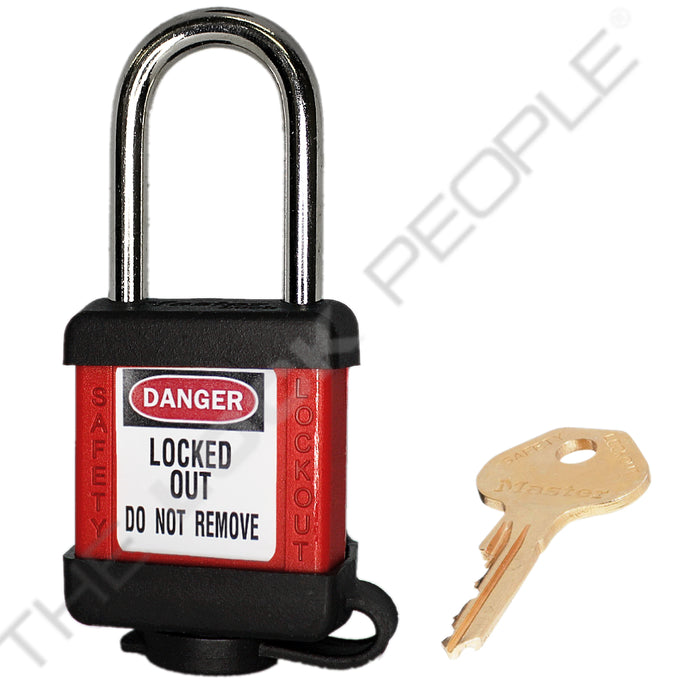 Master Lock 410COV Padlock with Plastic Cover 1-1/2in (38mm) wide-Master Lock-Keyed Alike-1-1/2in-410KAREDCOV-MasterLocks.com